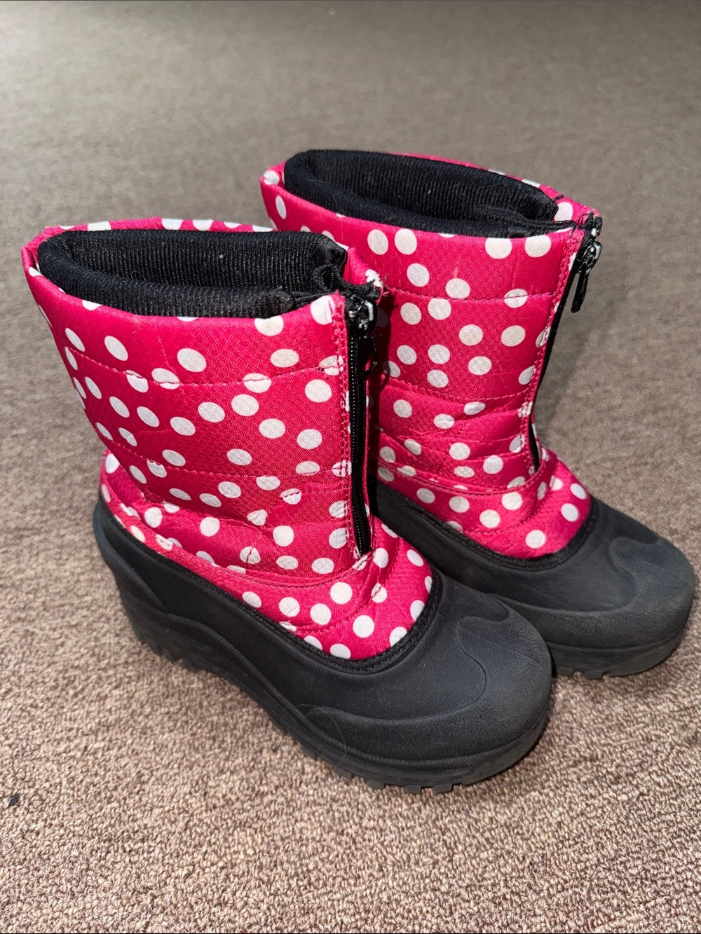 Itasca Pink Polka Dot Kids Winter Boots with Black Soles